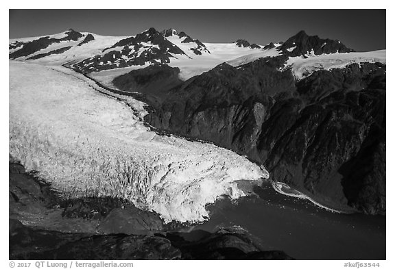 Aerial View of Holgate Glacier. Kenai Fjords National Park (black and white)