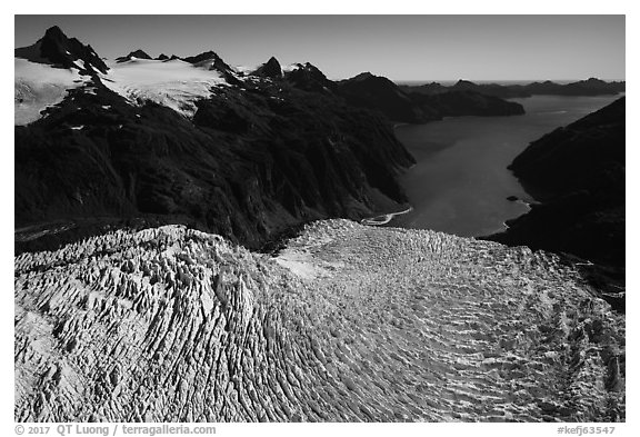Aerial View of Holgate Glacier and Holgate Arm. Kenai Fjords National Park (black and white)