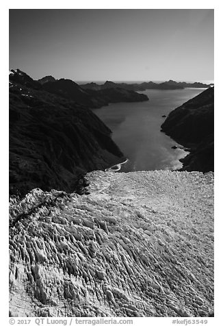 Aerial View of Holgate Glacier above Holgate Arm. Kenai Fjords National Park (black and white)