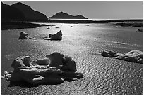 Aerial View of backlit icebergs in Bear Glacier Lagoon. Kenai Fjords National Park ( black and white)