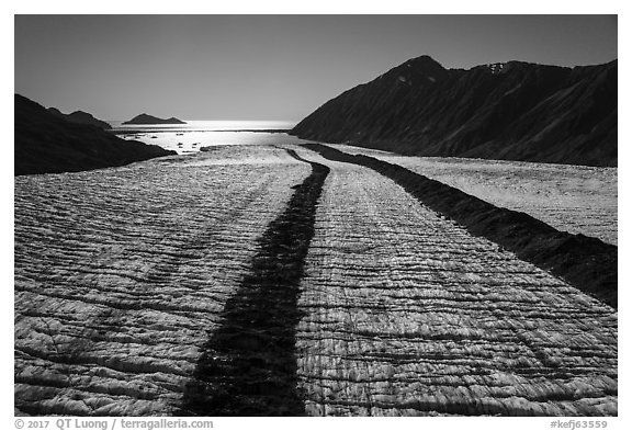 Aerial View of Bear Glacier and Resurrection Bay. Kenai Fjords National Park (black and white)