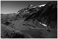 Aerial View of lake in valley. Kenai Fjords National Park ( black and white)