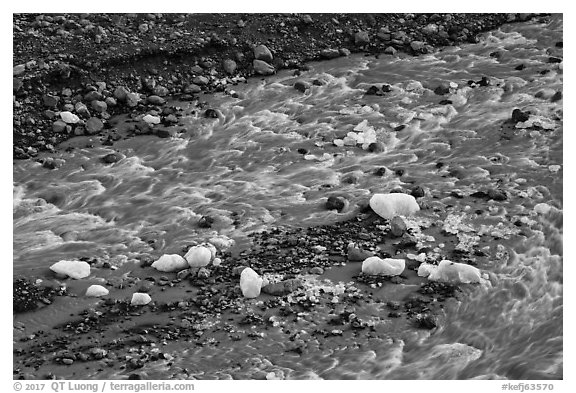 Glacial stream and icebergs. Kenai Fjords National Park (black and white)