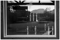 Exit Glacier Nature Center window reflexion. Kenai Fjords National Park ( black and white)