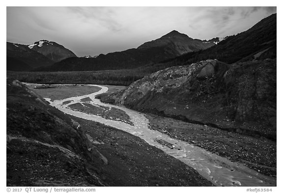 Gorge recently uncovered by Exit Glacier. Kenai Fjords National Park (black and white)