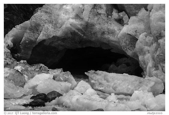 Tunnel under Exit Glacier, 2016. Kenai Fjords National Park (black and white)