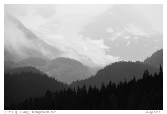 Glacier and ridges in mist. Kenai Fjords National Park (black and white)