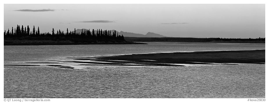 River landscape with ripples on water at dusk. Kobuk Valley National Park (black and white)