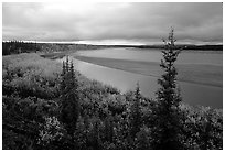 Bend of Kobuk River and sand bar, evening. Kobuk Valley National Park, Alaska, USA. (black and white)