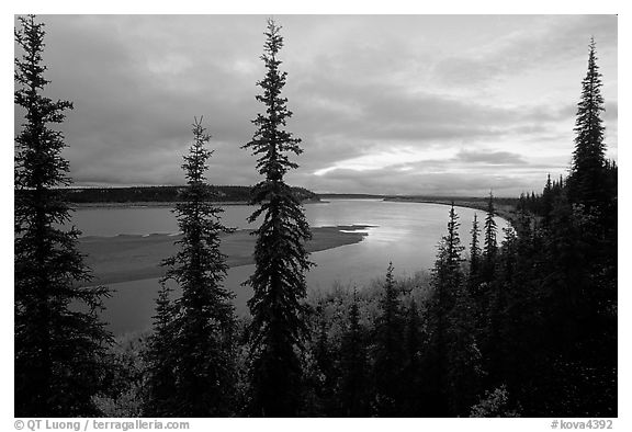 Bend of Kobuk River, dusk. Kobuk Valley National Park (black and white)