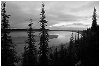 Bend of Kobuk River, dusk. Kobuk Valley National Park, Alaska, USA. (black and white)