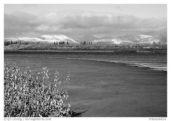 Kobuk River and Baird mountains with fresh dusting of snow, morning. Kobuk Valley National Park (black and white)