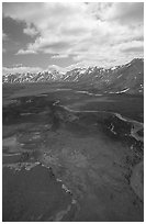 Aerial view of wide valley with Twin Lakes. Lake Clark National Park ( black and white)