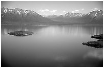 Aerial view of Lake Clark. Lake Clark National Park, Alaska, USA. (black and white)