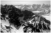 Aerial view of ridges, Chigmit Mountains. Lake Clark National Park ( black and white)