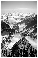 Aerial view of rugged peaks, Chigmit Mountains. Lake Clark National Park, Alaska, USA. (black and white)