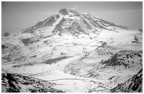 Aerial view of Redoubt Volcano. Lake Clark National Park ( black and white)