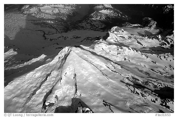 Aerial view of Redoubt Volcano. Lake Clark National Park (black and white)