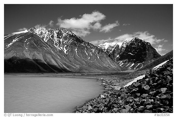 Turquoise Lake and Telaquana Mountain. Lake Clark National Park (black and white)