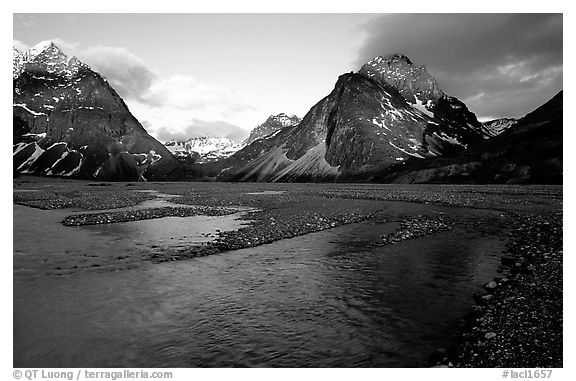 River bar below the Telaquana Mountains, sunset. Lake Clark National Park, Alaska, USA.