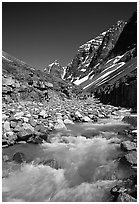 Swift creek below the Telaquana Mountains. Lake Clark National Park, Alaska, USA. (black and white)