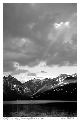 Rainbow and Telaquana Mountains above Turquoise Lake, sunset. Lake Clark National Park (black and white)