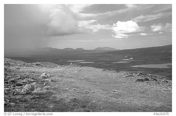 Tundra and valley with storm developping. Lake Clark National Park (black and white)