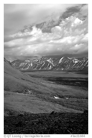 Tundra slopes and Twin Lakes. Lake Clark National Park, Alaska, USA.