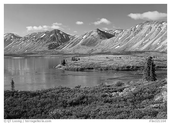 Twin Lakes, morning. Lake Clark National Park (black and white)