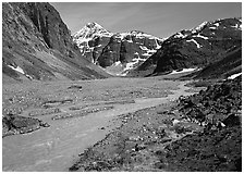 Waterfall in Valley II below the Telaquana Mountains. Lake Clark National Park, Alaska, USA. (black and white)