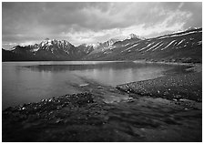 Telaquana Mountains above Turquoise Lake, sunset. Lake Clark National Park ( black and white)