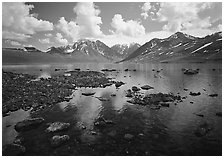 Telaquana Mountains and Turquoise Lake. Lake Clark National Park ( black and white)