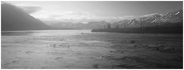 Misty lake. Lake Clark National Park (Panoramic black and white)