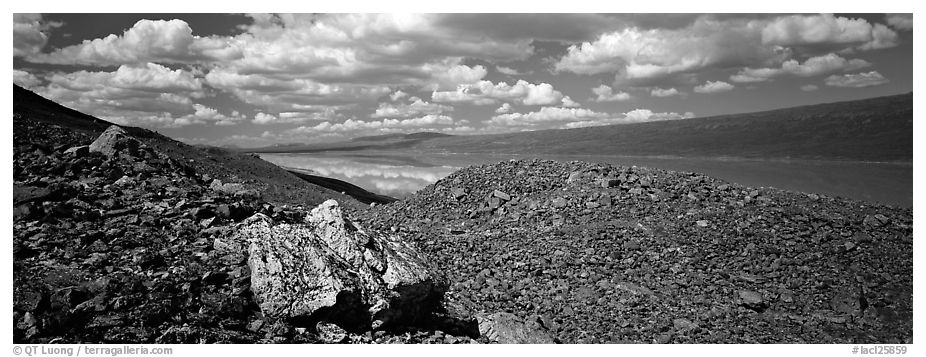 Rocky hills and lake. Lake Clark National Park (black and white)