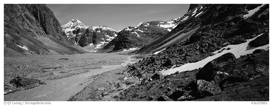 Wild river valley. Lake Clark National Park (black and white)