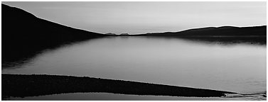 Lake reflecting sunset colors. Lake Clark National Park (Panoramic black and white)