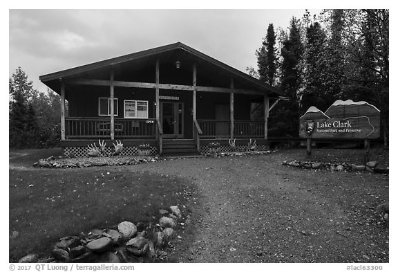 Visitor Center. Lake Clark National Park (black and white)