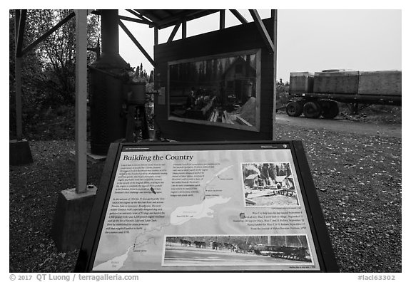 Building the Country interpretive sign. Lake Clark National Park (black and white)