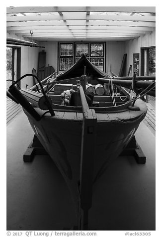 Historic fishing boat on exhibit. Lake Clark National Park (black and white)