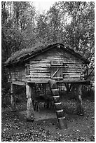 Denaina traditional fish storage. Lake Clark National Park ( black and white)