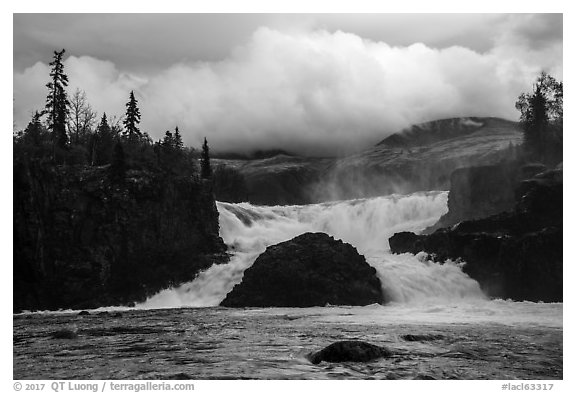 Tanalian Falls and cloud. Lake Clark National Park (black and white)