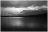 Rain and clearing, Kontrashibuna Lake. Lake Clark National Park ( black and white)