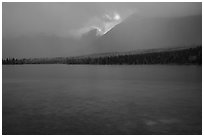 Turquoise waters and rain, Kontrashibuna Lake. Lake Clark National Park ( black and white)