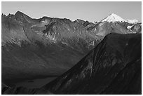 Iliamna Volcano  and Kontrashibuna Lake. Lake Clark National Park ( black and white)