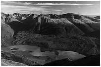 Turquoise Kontrashibuna Lake from Tanalian Mountain. Lake Clark National Park ( black and white)