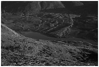 Tundra in autumn, turquoise Kontrashibuna Lake. Lake Clark National Park ( black and white)