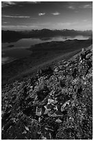 Lake Clark from Tanalian Mountain, late afternoon. Lake Clark National Park ( black and white)