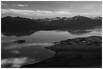 Lake Clark (Qizhjeh Vena) from above, late afternoon. Lake Clark National Park ( black and white)