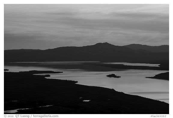 Lake Clark from Tanalian Mountain, at sunset. Lake Clark National Park (black and white)