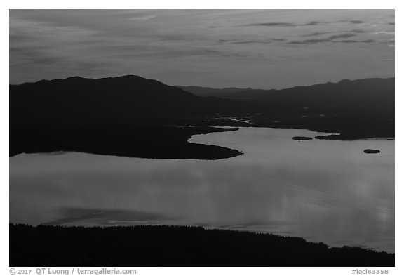 Lake Clark from above, sunset. Lake Clark National Park (black and white)